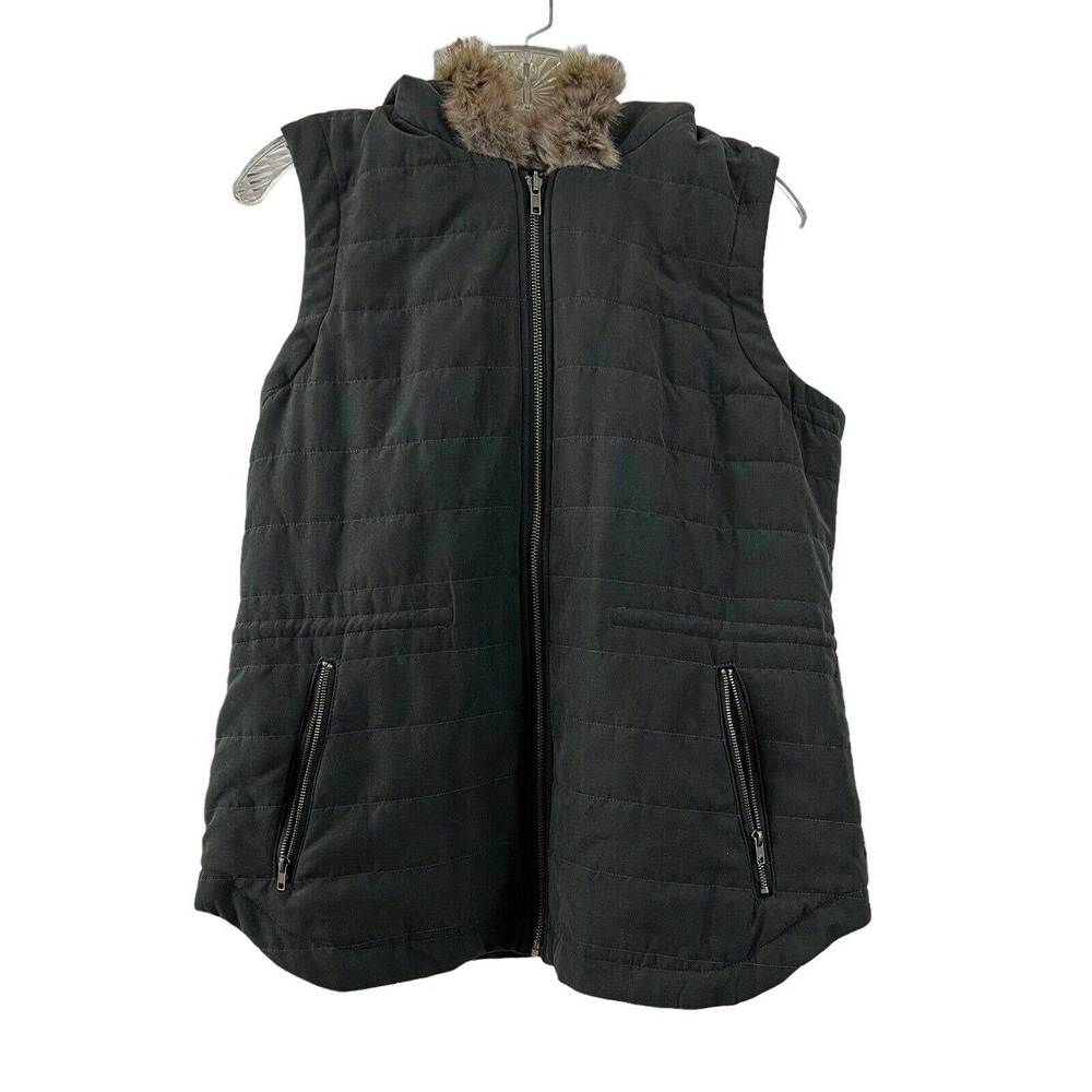 Tribal Vest Full Zip Faux Fur Lined Hood Size Medium
